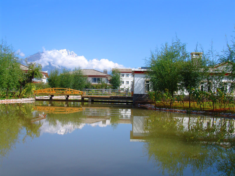 云南大学旅游文化学院——校园景观图(雪山与食堂)
